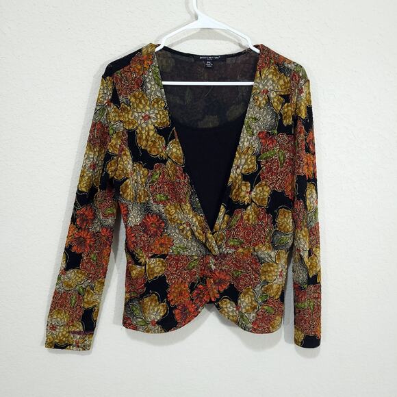 Briggs NY Top Womens Petite Large Fall Earthy Colors Boho Stretch Layered look - Picture 1 of 12